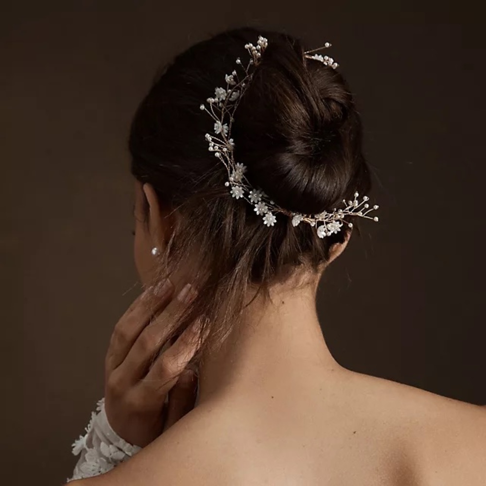 Delicate 14K Gold Floral Hair Crown & Earrings - Bridal Hair AND Ear Accessories